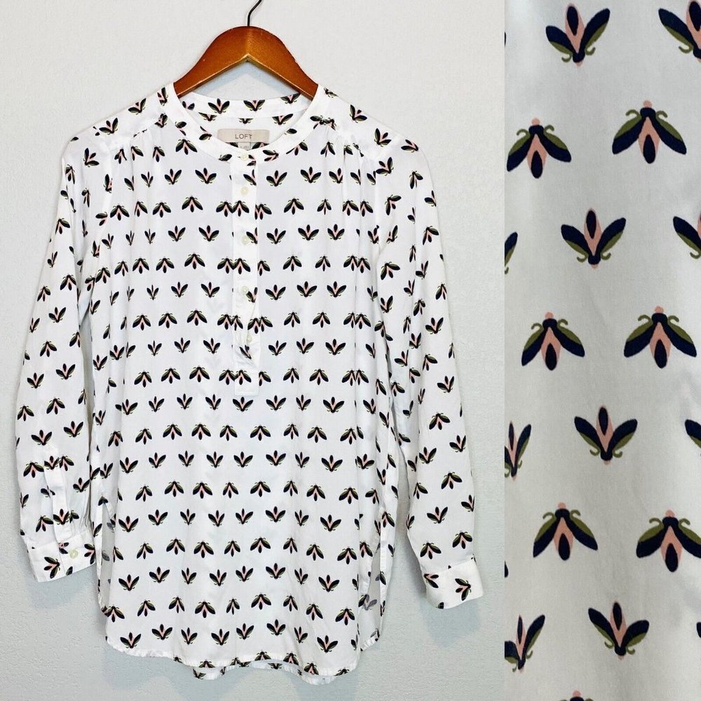 NWT Ann Taylor Loft Novelty Print Bug Fly Bee Patterned Long-sleeve Blouse XS